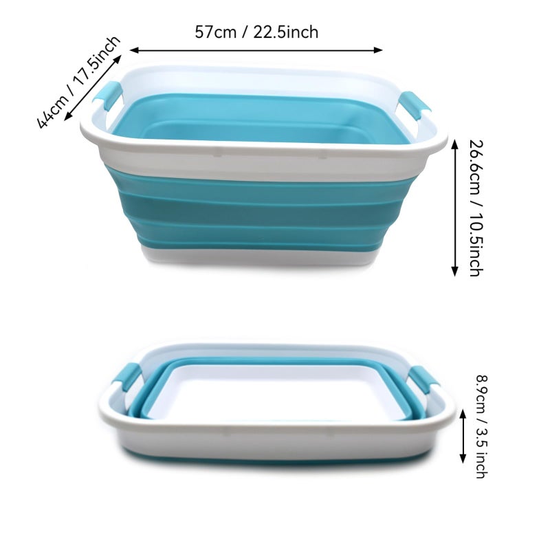 SAMMART 41L (10.8 gallon) Collapsible Plastic Laundry Basket-Foldable Pop Up Storage Container/Organizer-Portable Washing Tub-Space Saving, Water capacity: 32L (8.4 gallon) (Rectangular, Bright Blue) - Image 3